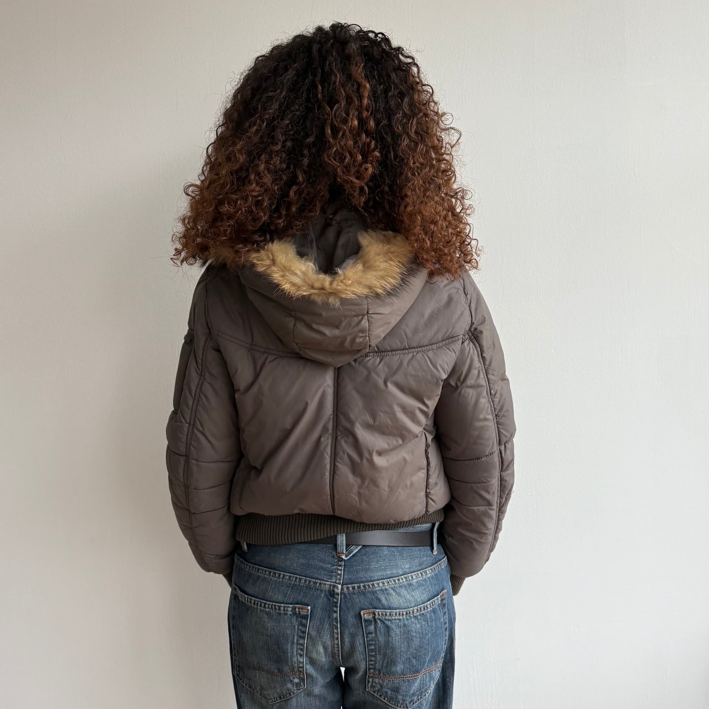 Brown fur trim puffer - Size M