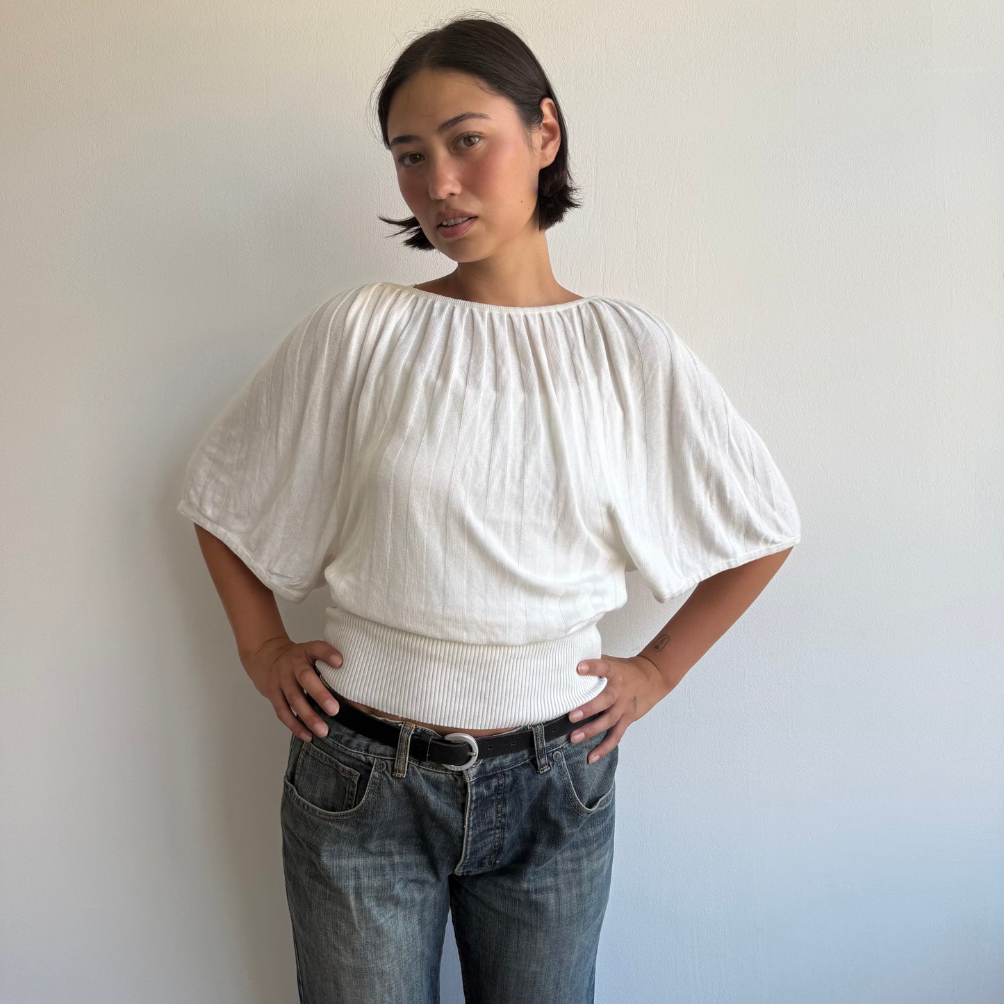 Cream ribbed batwing knit - Size M