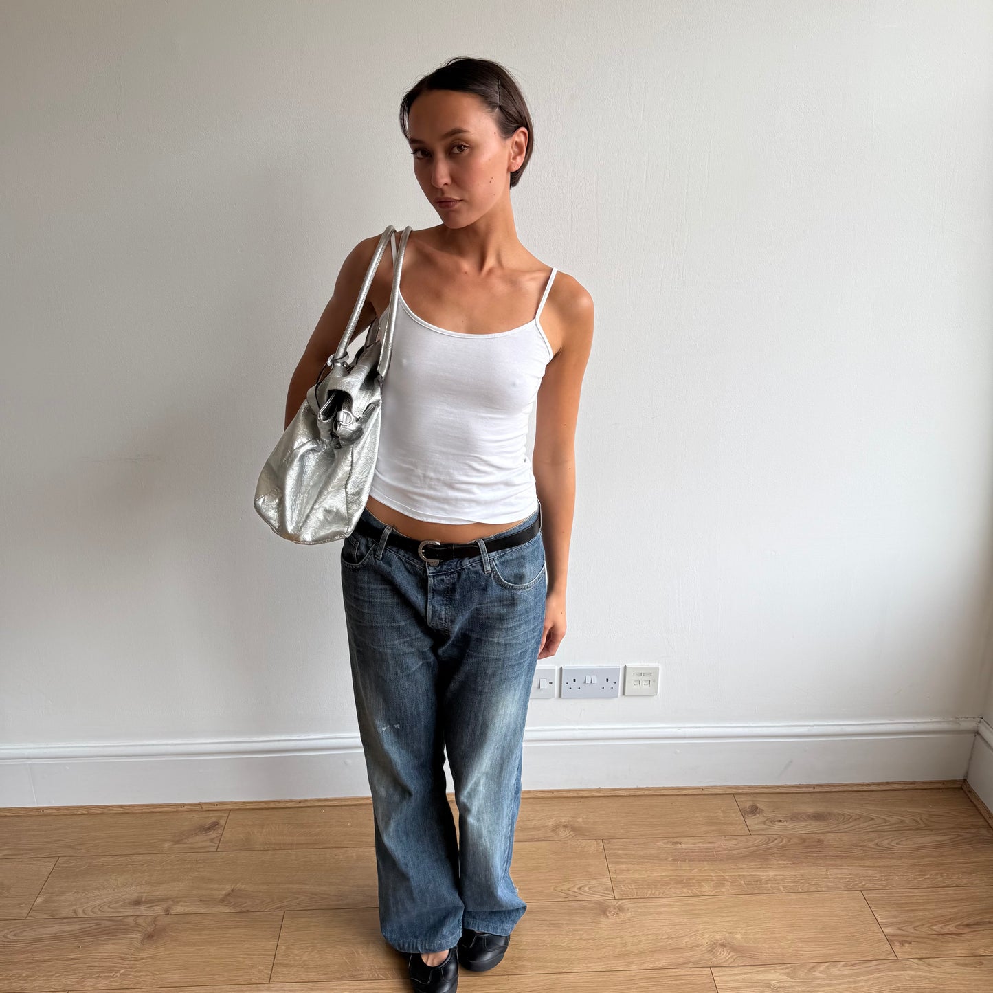 Silver leather ‘firkin’ bag - One Size