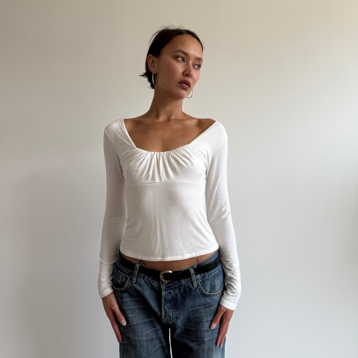 White long sleeve milkmaid top - Size S