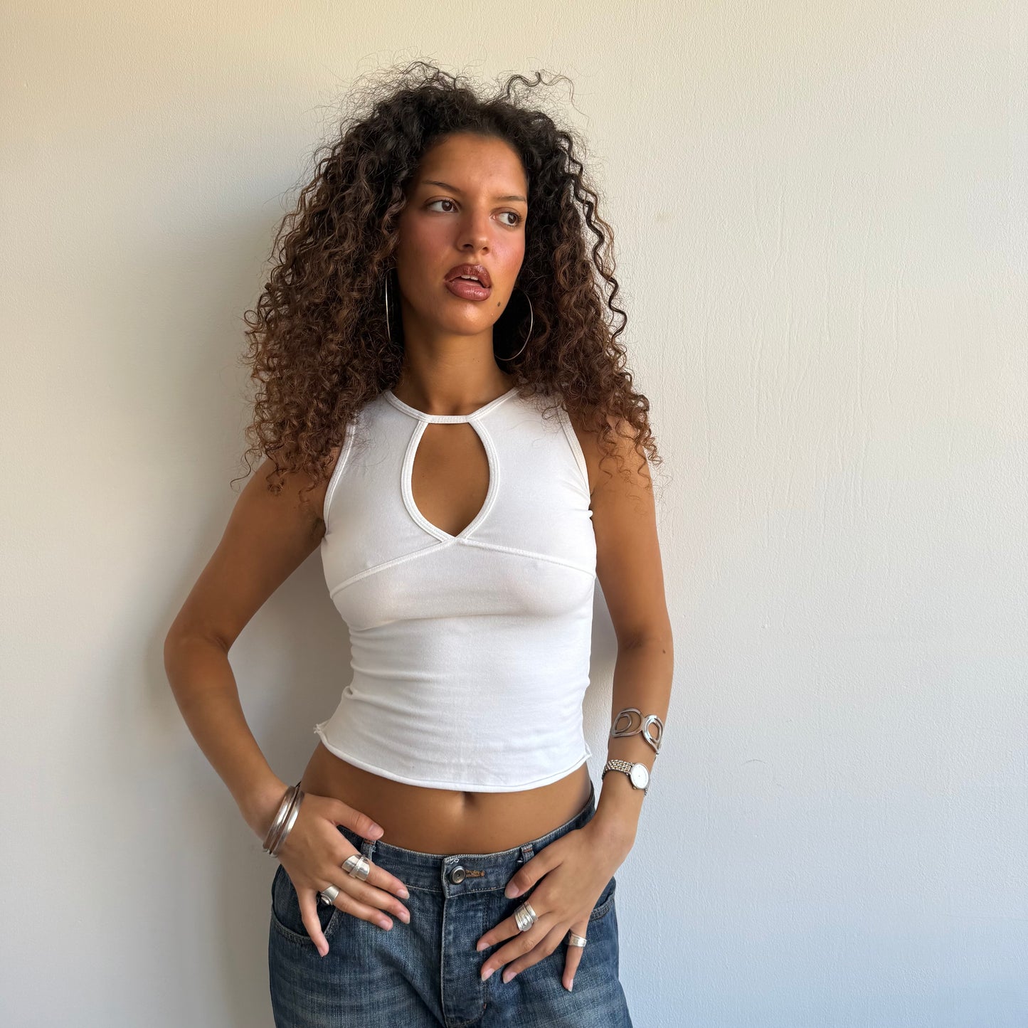 White heyhole top - Size XS