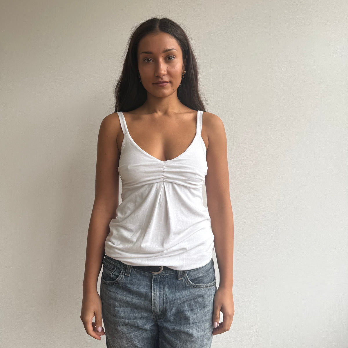 White v-neck cinched tank top - Size S