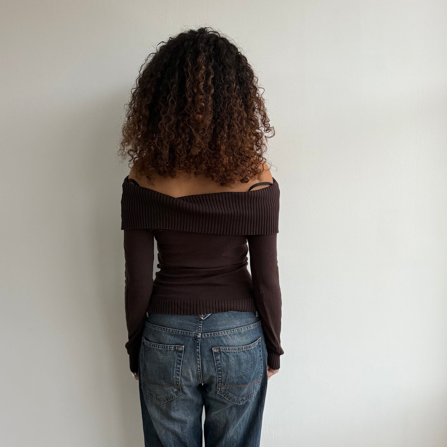 Brown bardot knit jumper - Size S