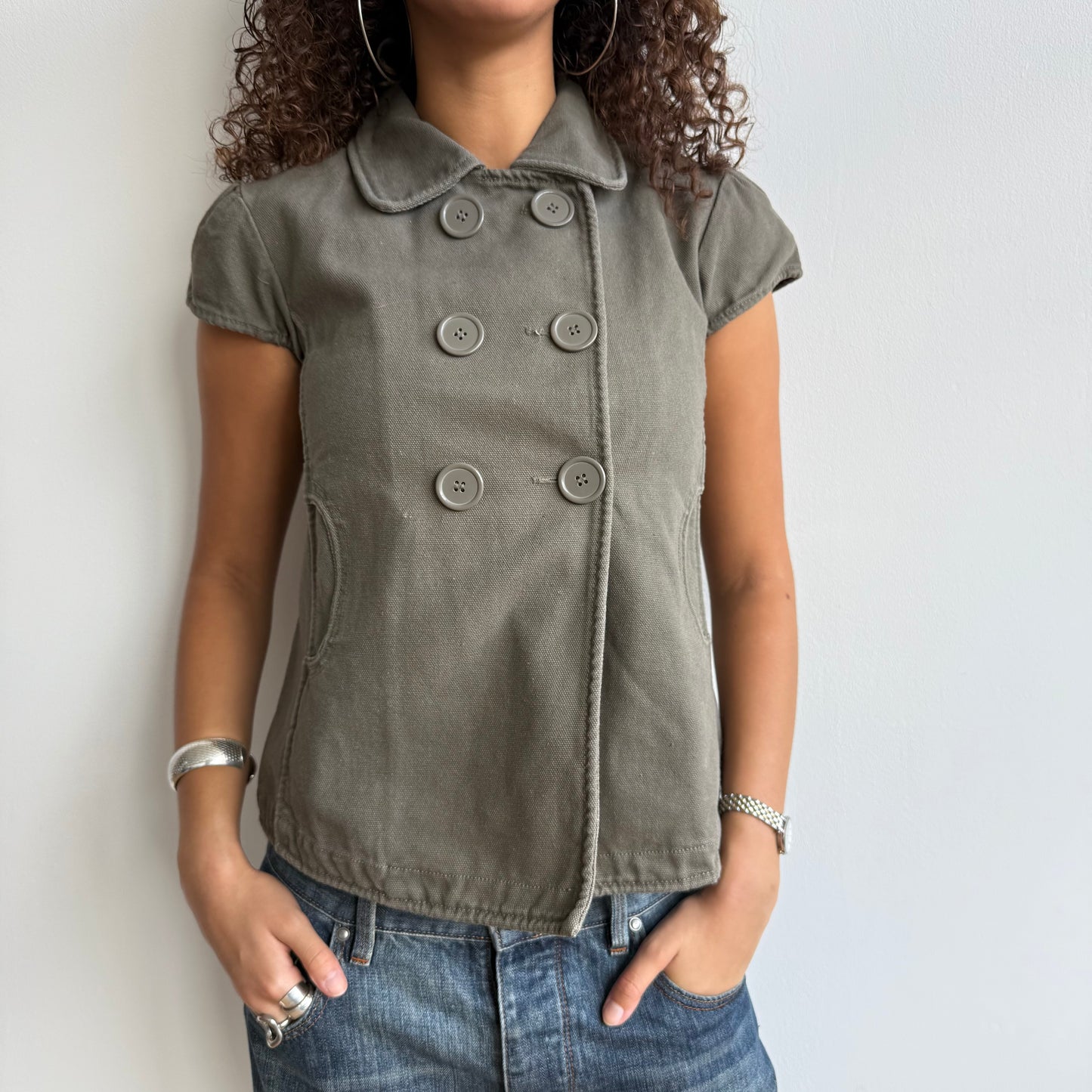 Khaki short sleeve peacoat - Size S