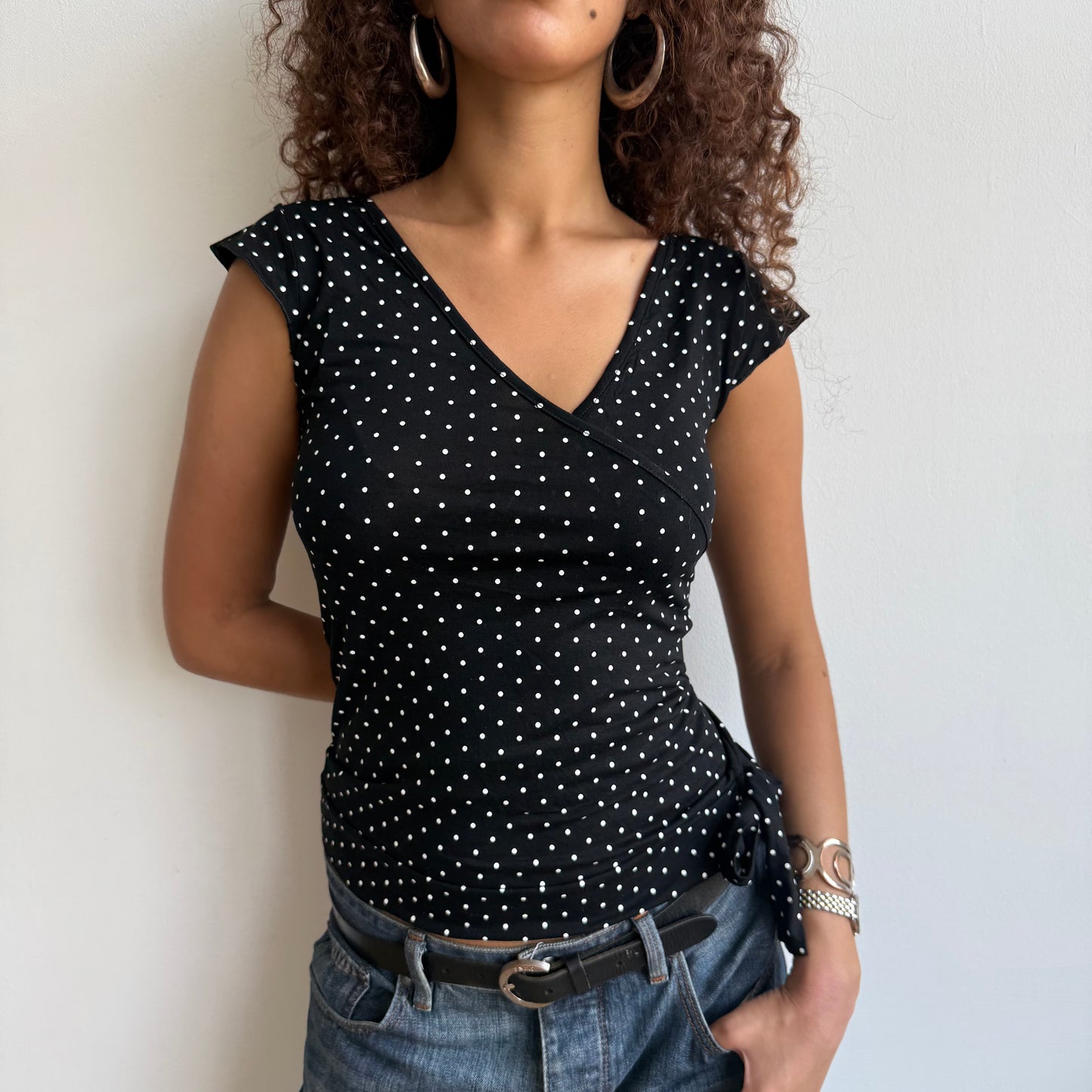 Micro polka dot wrap top - Size S/M