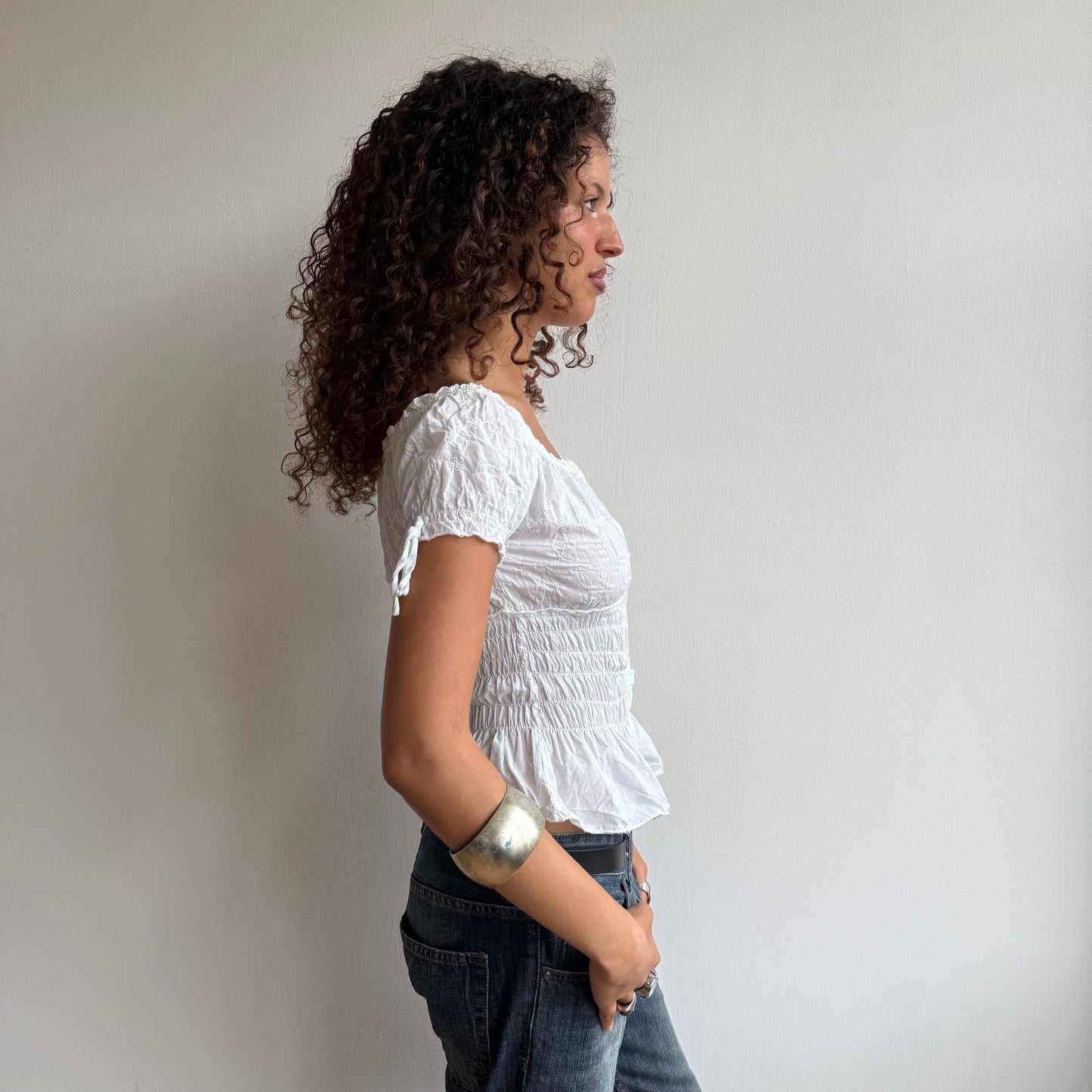 White broderie milkmaid top - Size S