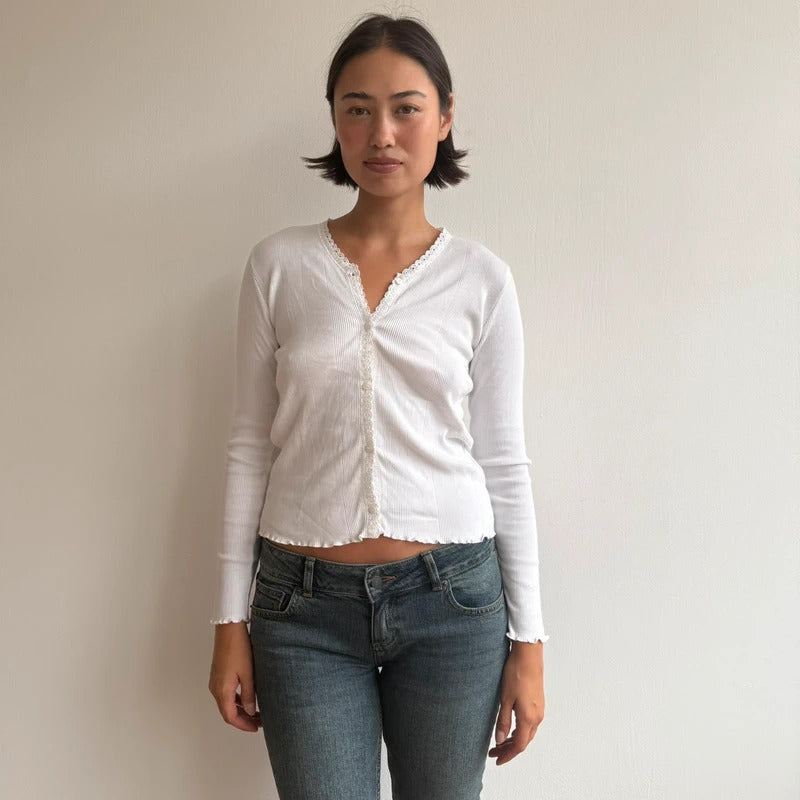 White ribbed trim cardigan - Size S-M