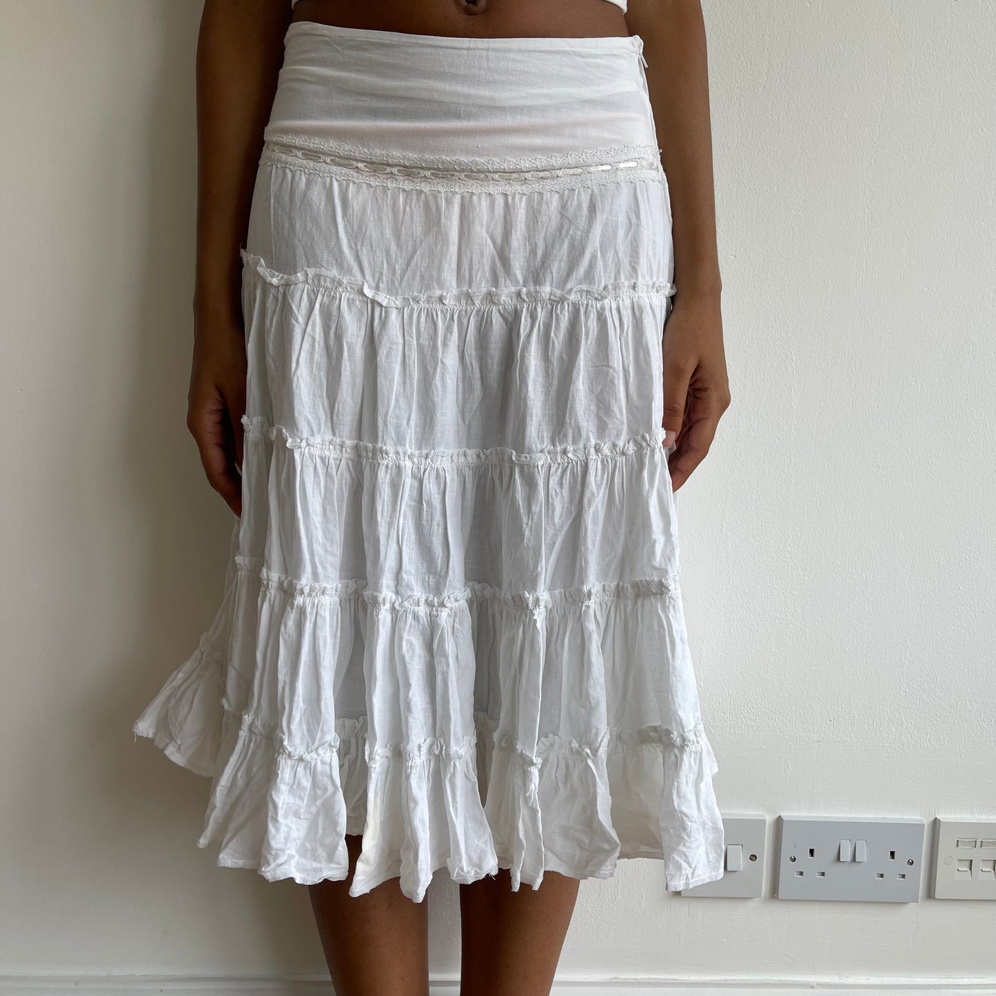White boho midi skirt - Size S