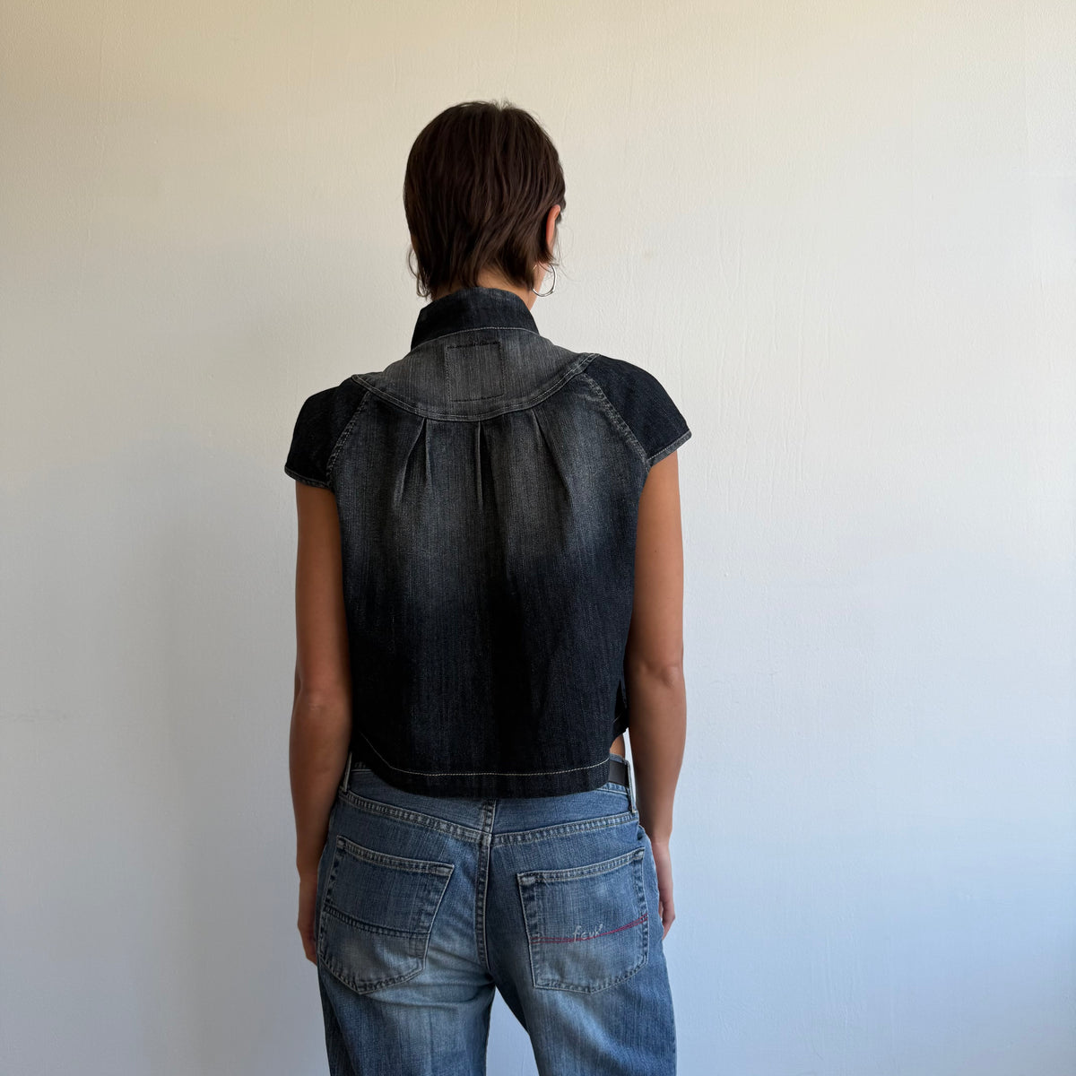 Dark denim short sleeve peacoat - Size S