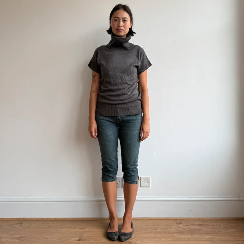 Brown short sleeve slouchy roll neck knit - Size M