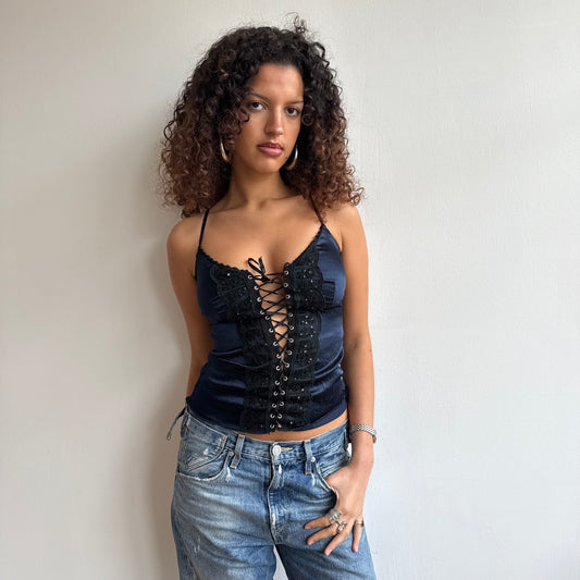 Blue satin corset top - Size S