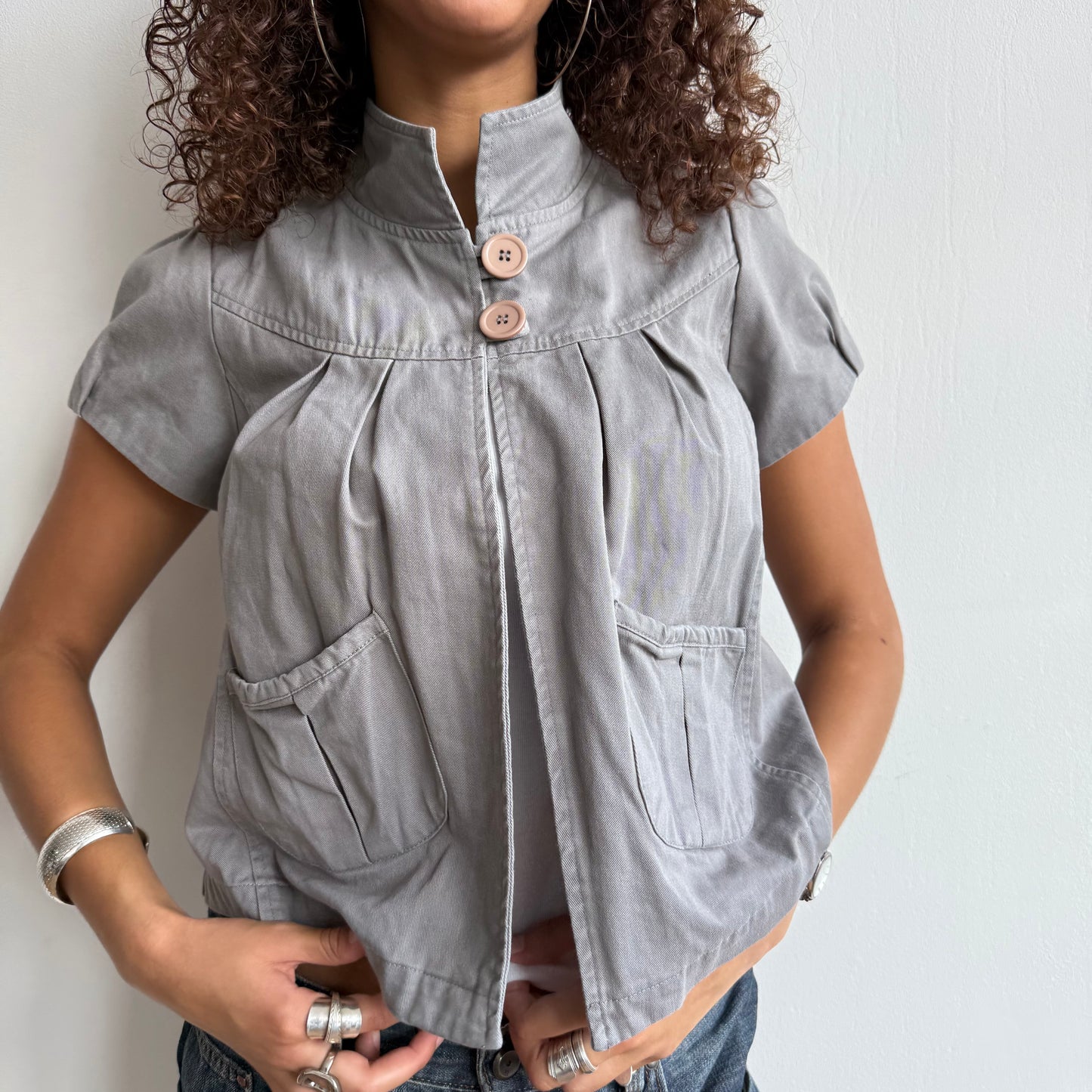 Grey open front peacoat - Size S/M + M/L