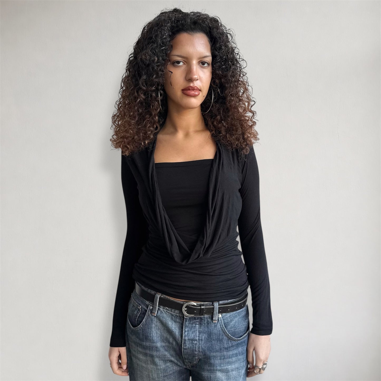 Black slouchy cowl wrap top - Size M