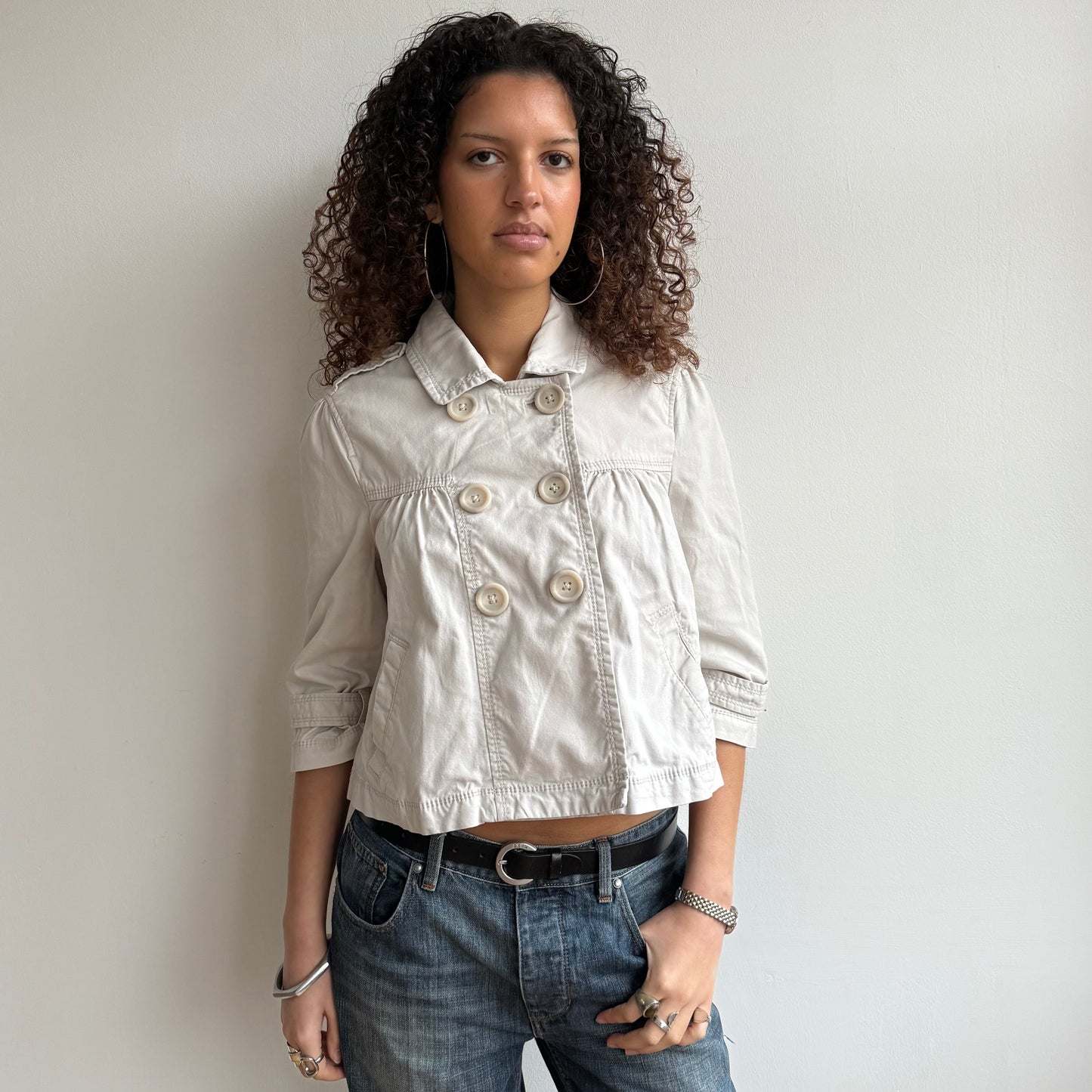 White 3/4 sleeve peacoat - Size M