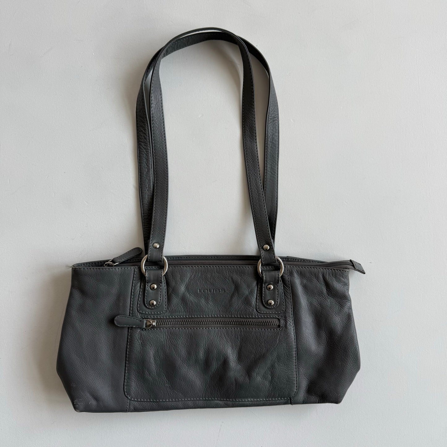 Grey leather baguette bag