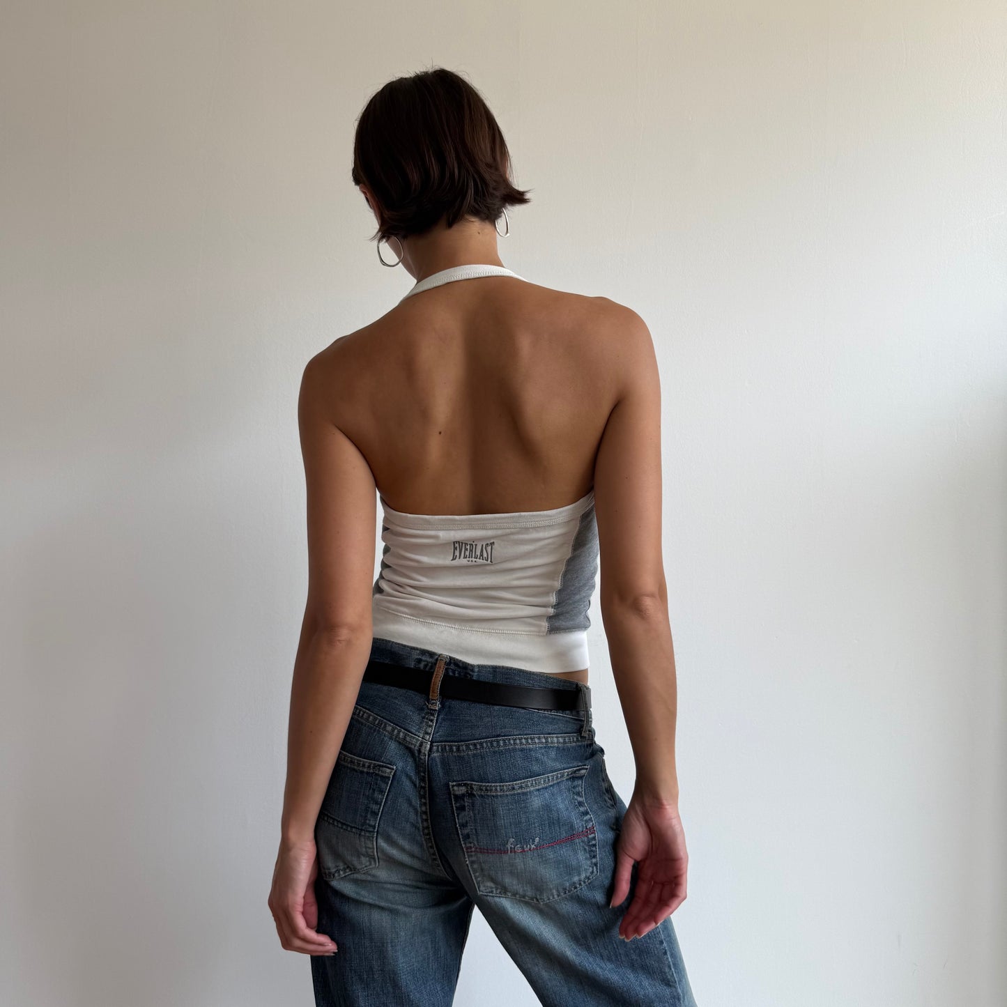 Grey + white sporty halter top - Size S