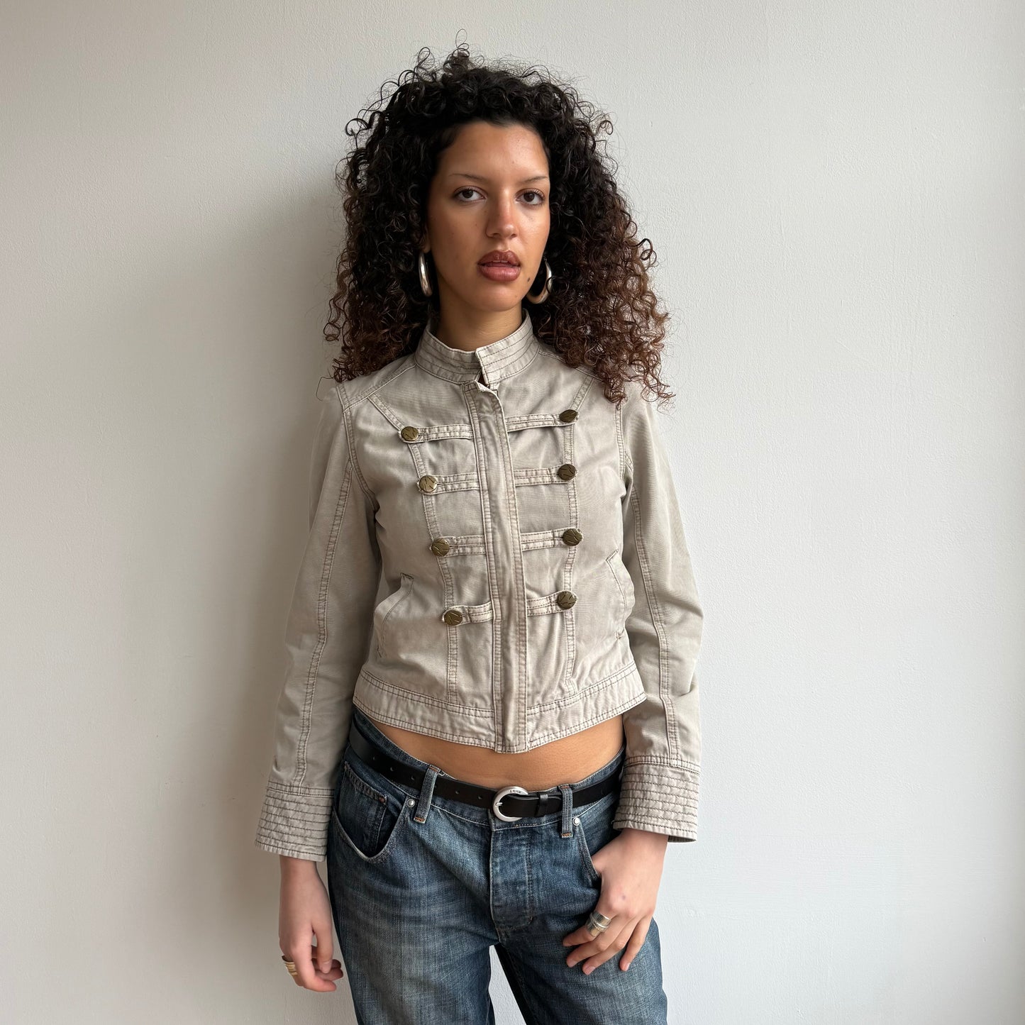 Beige zip up military jacket - Size S