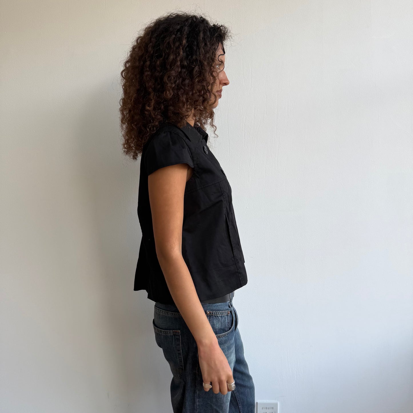 Black short sleeve peacoat - Size M
