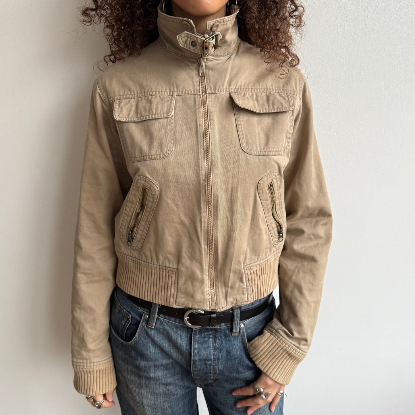 Beige cargo bomber jacket - Size S