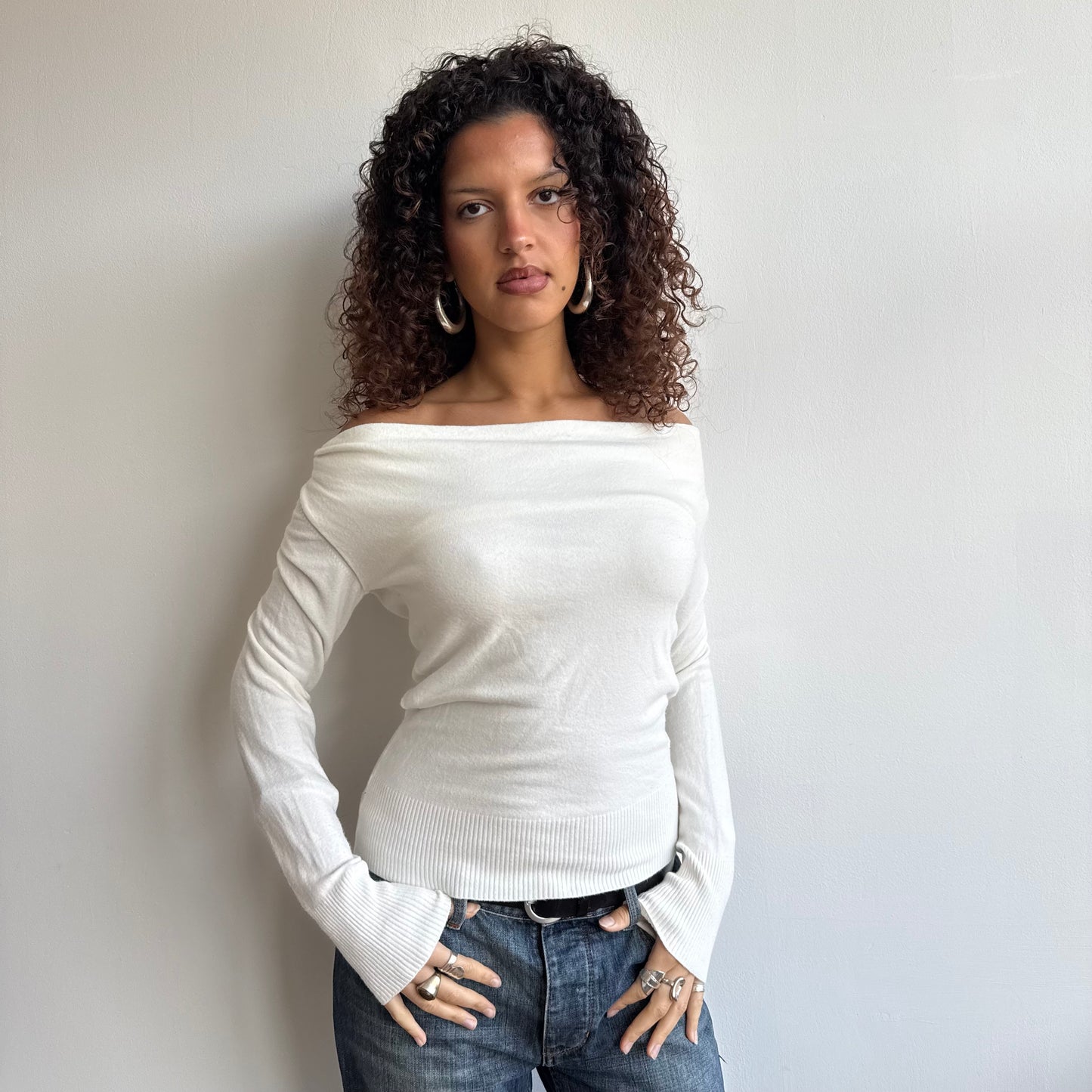 Cream cowl slouchy knit - Size S