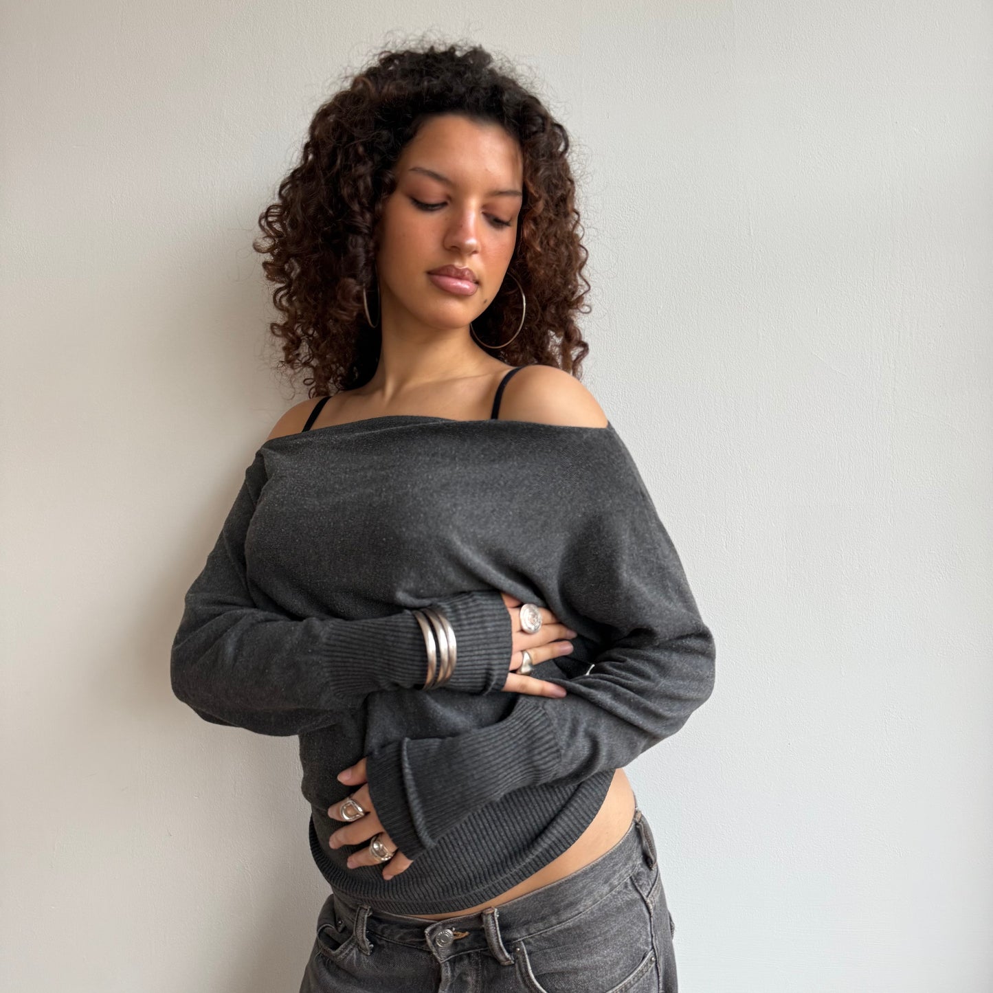 Grey slouchy knit jumper - Size S-M