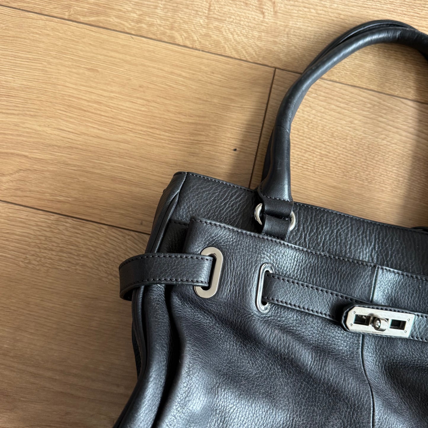 Black leather firkin bag - One Size