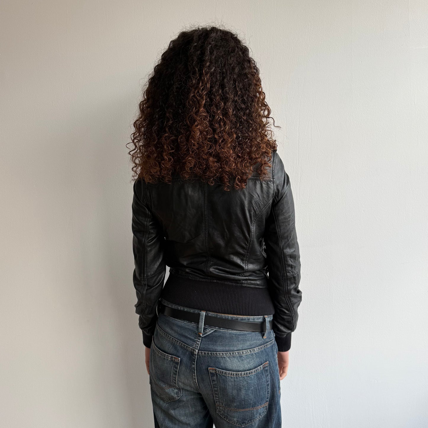 Black leather cargo zip jacket - Size S/M