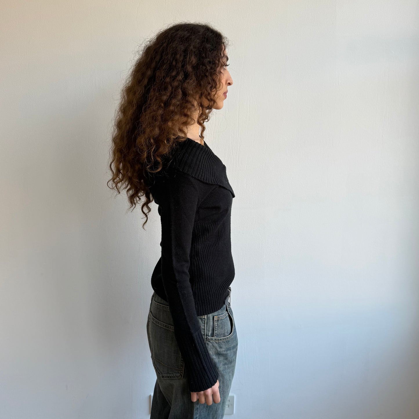 Black button wrap v neck knit - Size M