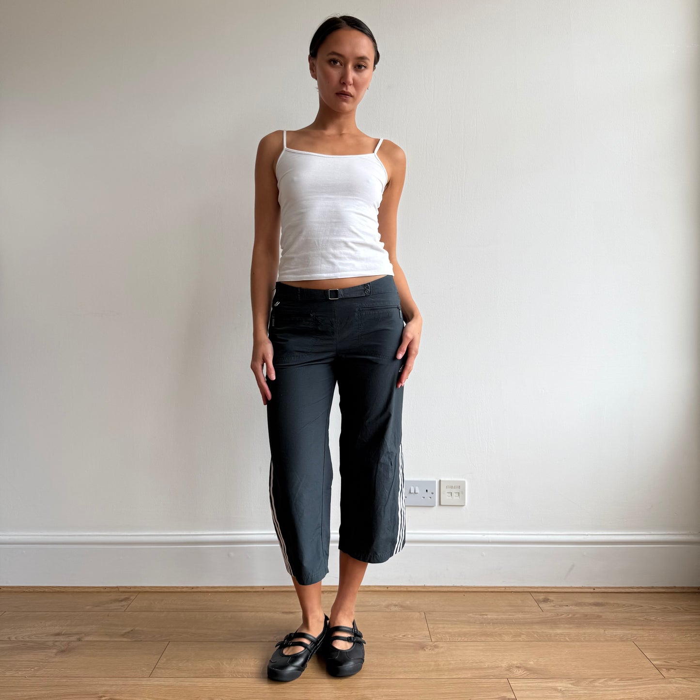 Navy Adidas belt capris - Size S