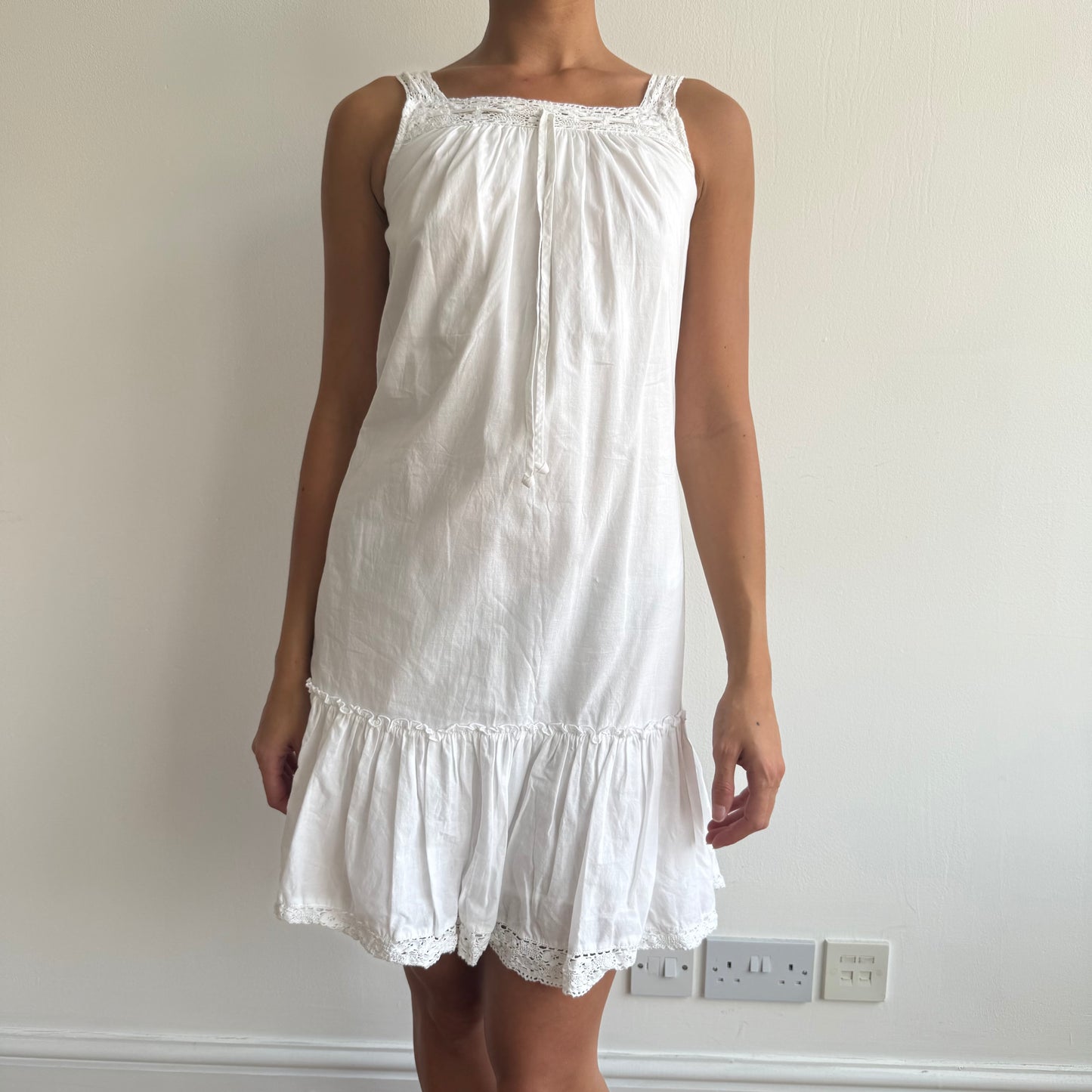 White crochet trim milkmaid dress - Size XS