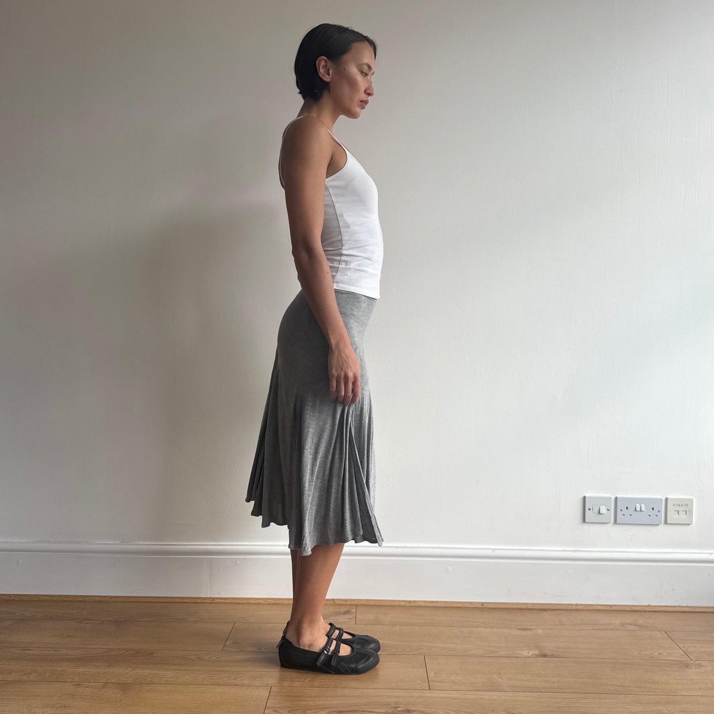 Grey ruffle jersey midi skirt - Size S