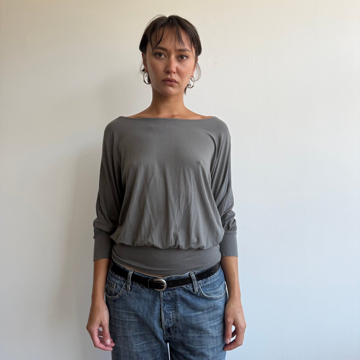 Charcoal grey batwing slouchy top - Size M
