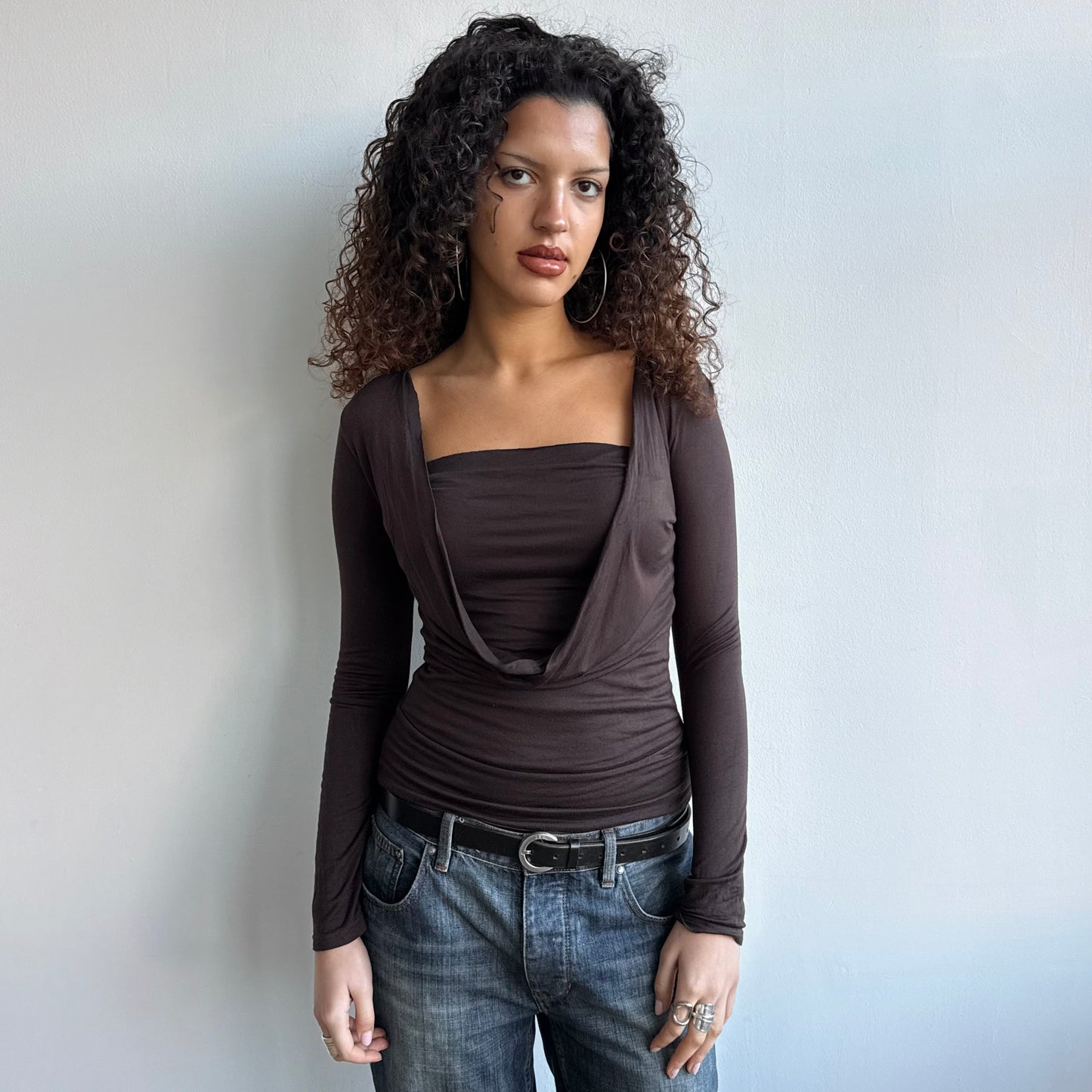 Brown keyhole wrap top - Size S