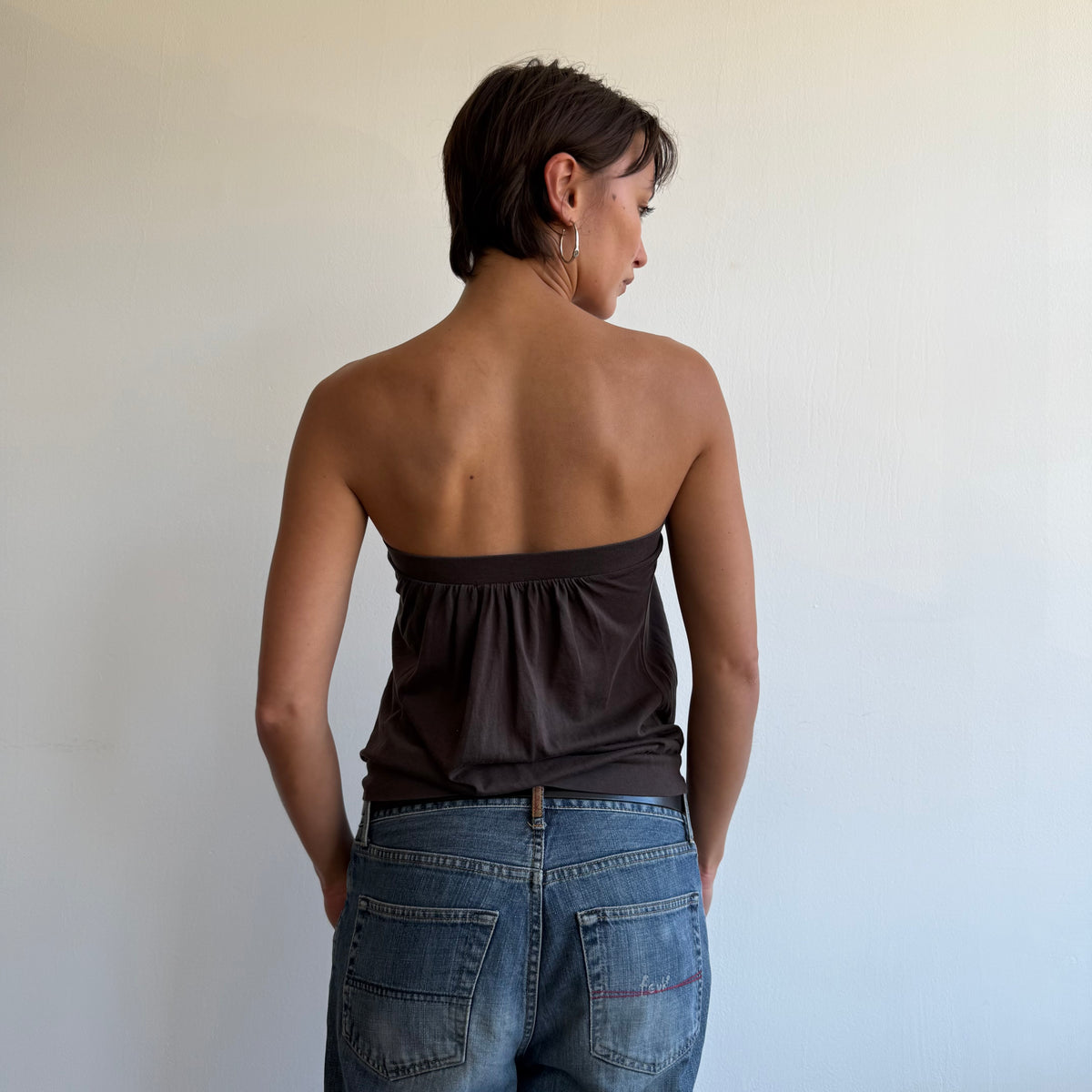 Brown bandeau tie side top - Size S
