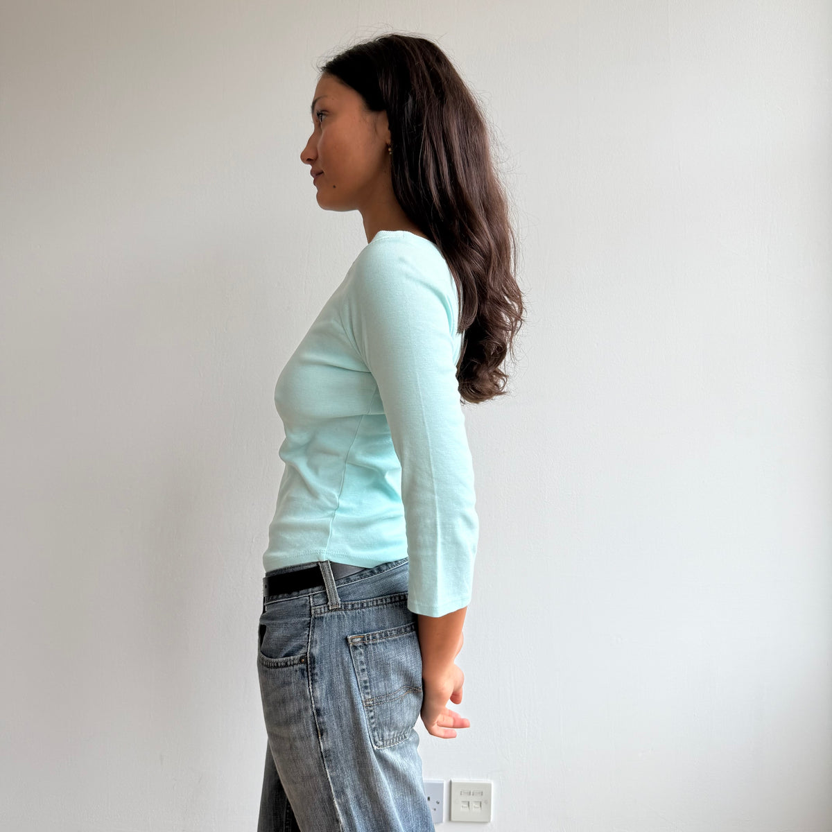 Turquoise 3/4 sleeve top - Size S