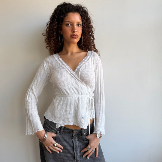 White pointelle wrap cardi - Size M