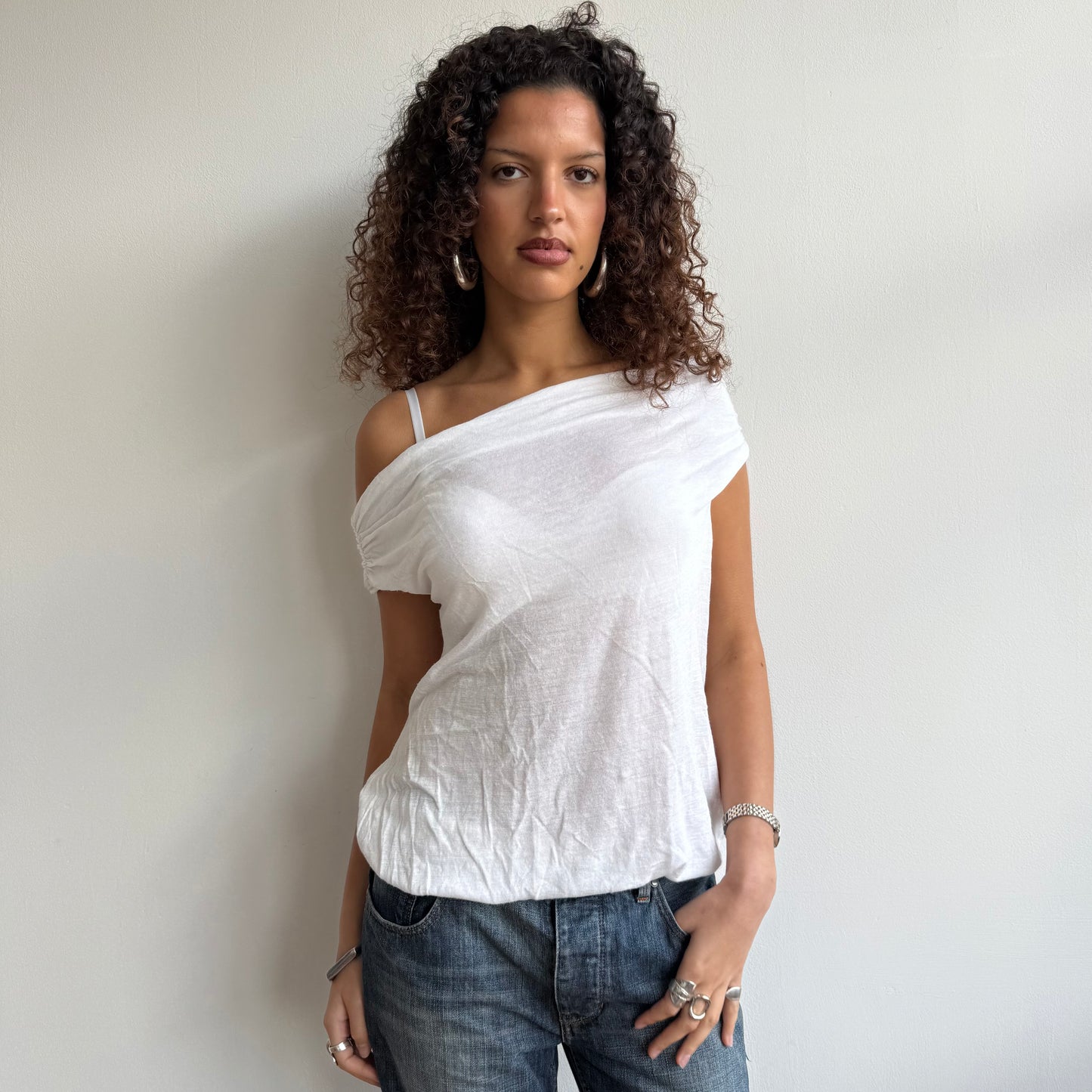 White knit slouchy top - Size M