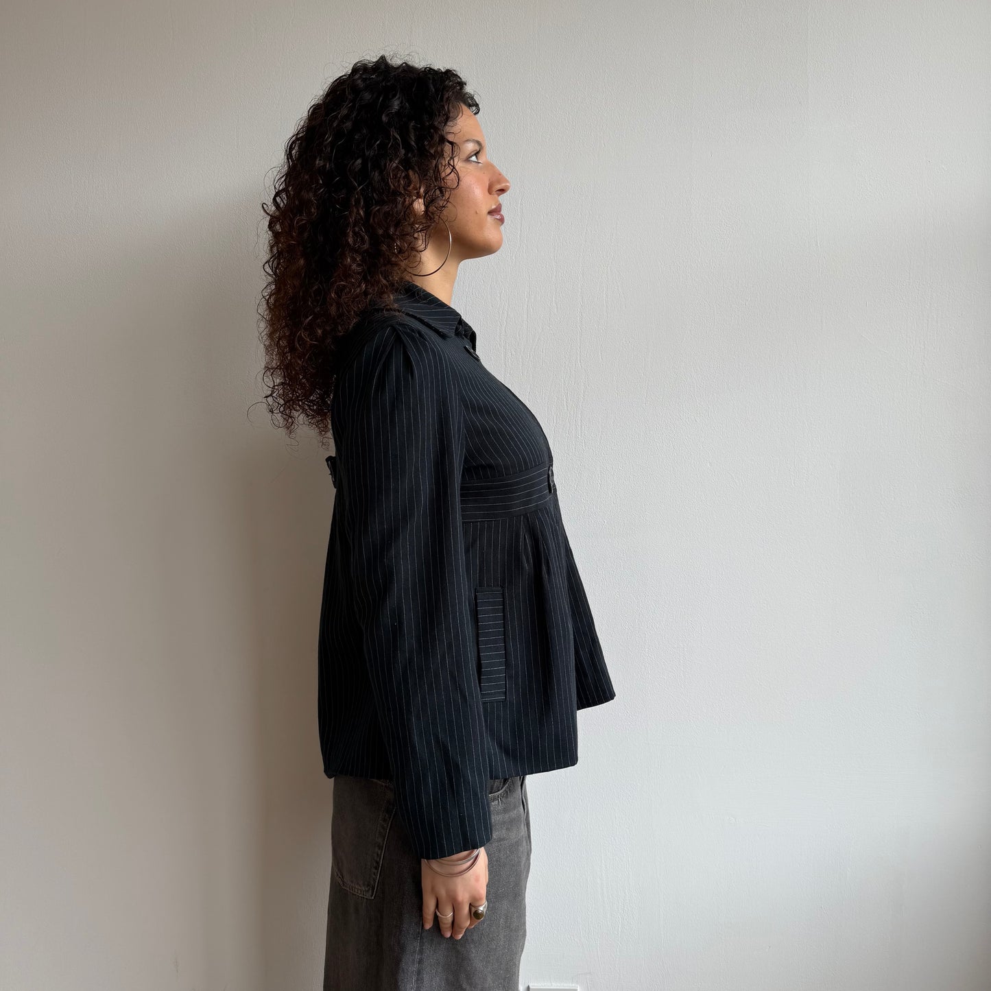 Navy pinstripe peacoat - Size M