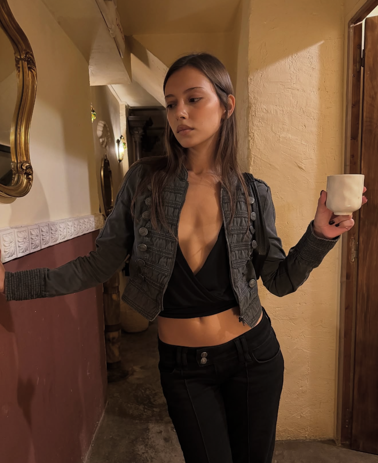 Grey cropped military jacket - Size S