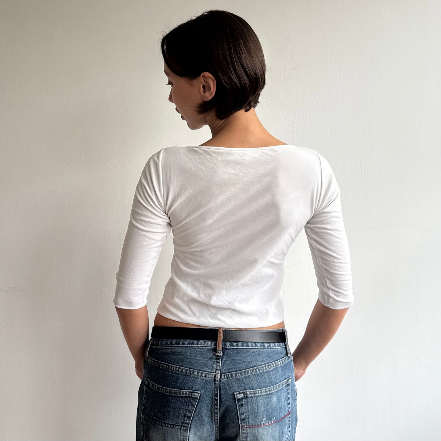 White double layer 3/4 sleeve top - Size S