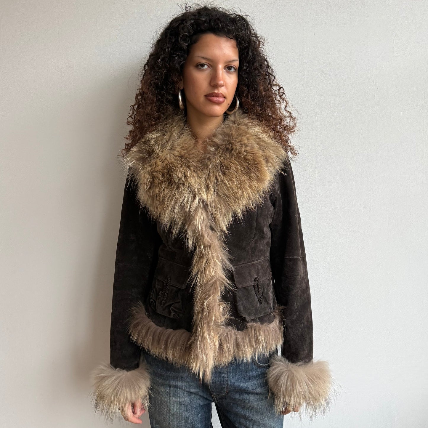 Brown suede fur afghan - Size M