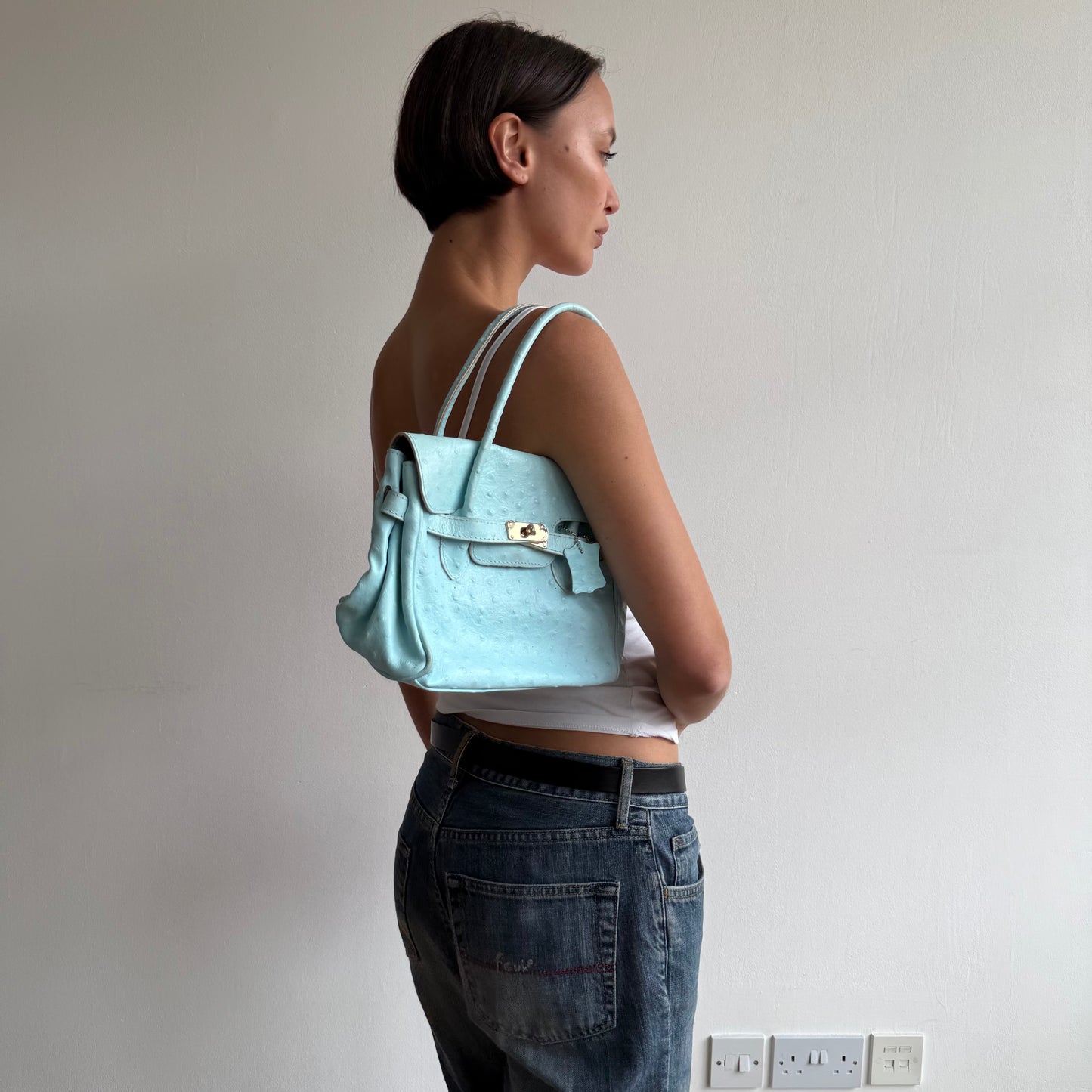 Turquoise mini leather ‘firkin’ bag - One Size