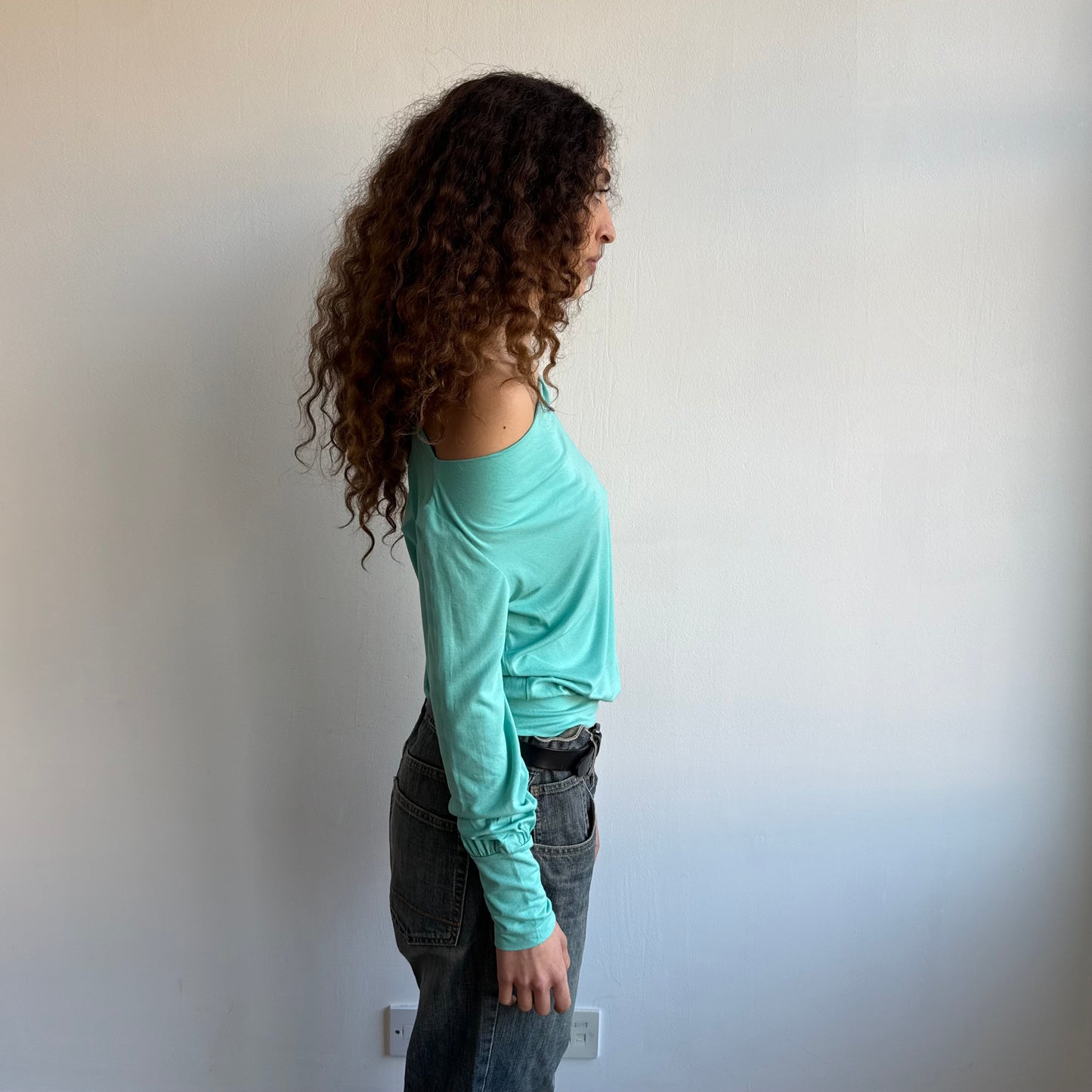 Turquoise slouchy long sleeve top - Size S