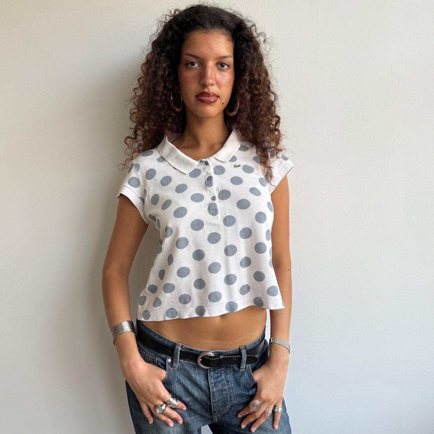 White polka dot Lacoste polo - Size S/M