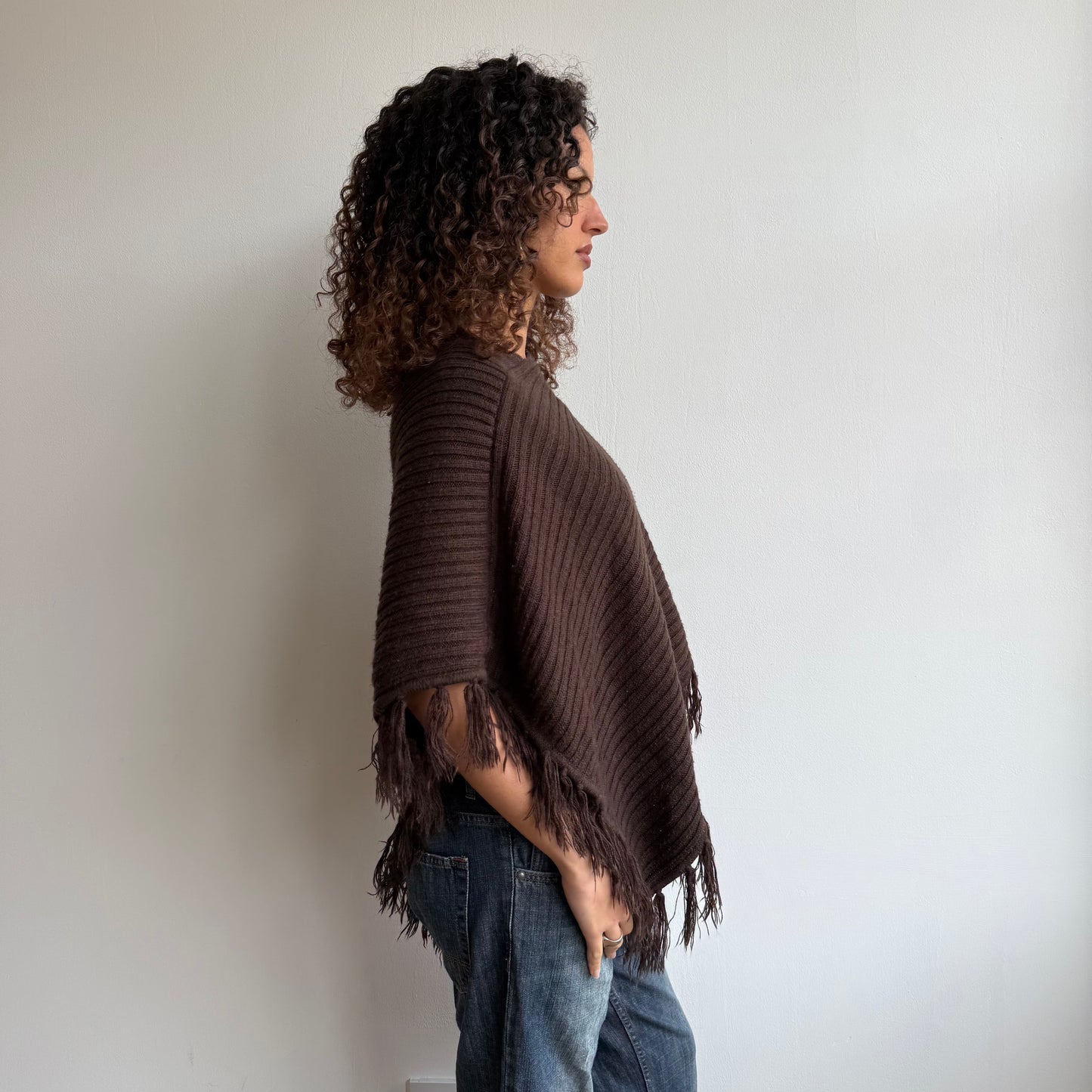 Brown tassel poncho - One Size