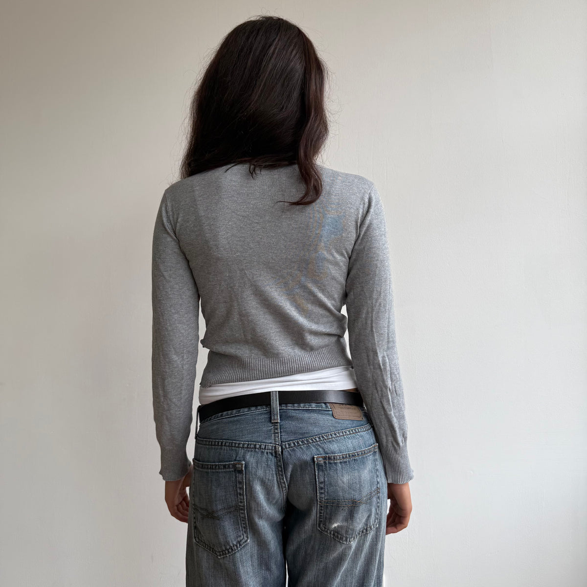 Grey button cropped knit - Size S