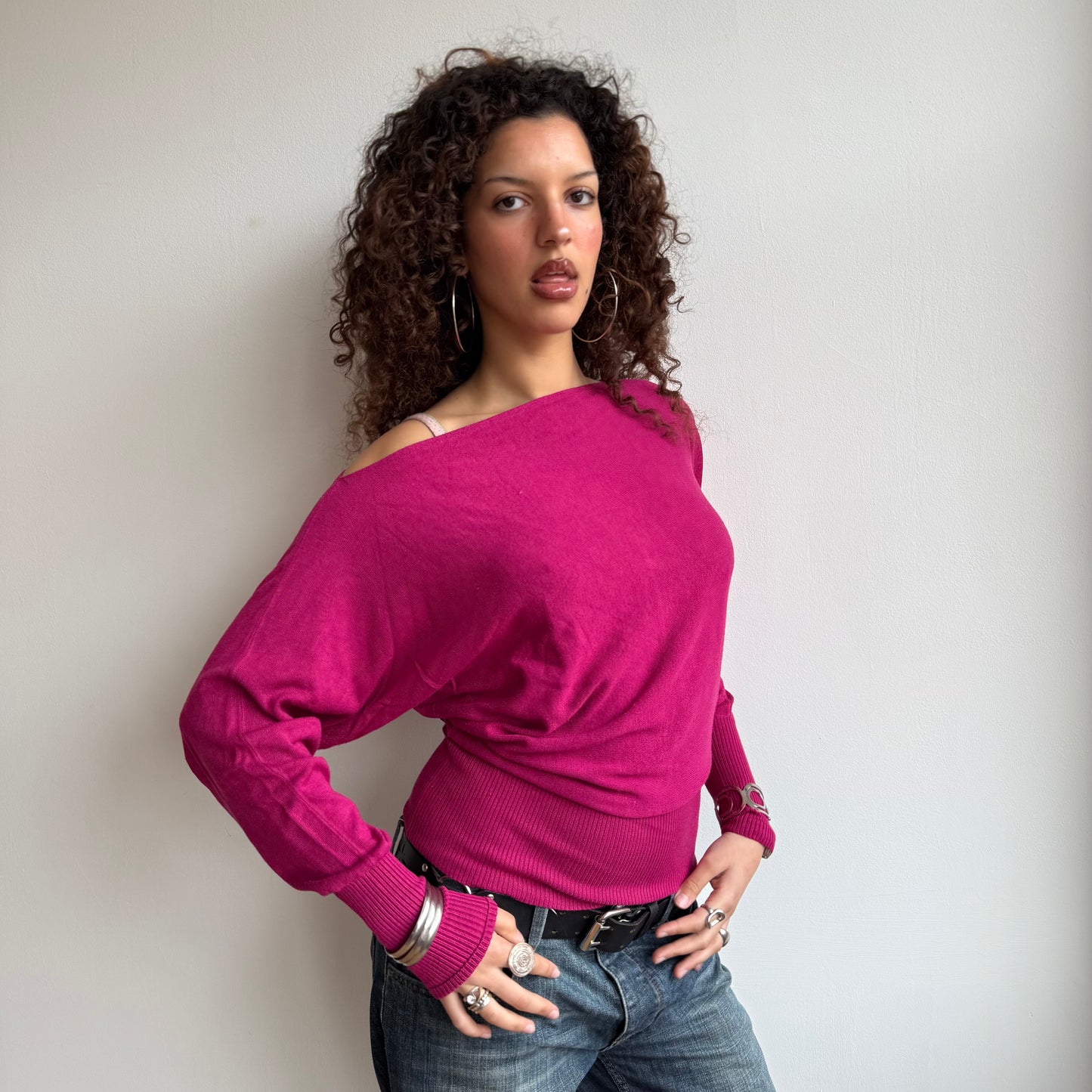 Fuschia slouchy knit jumper - Size M