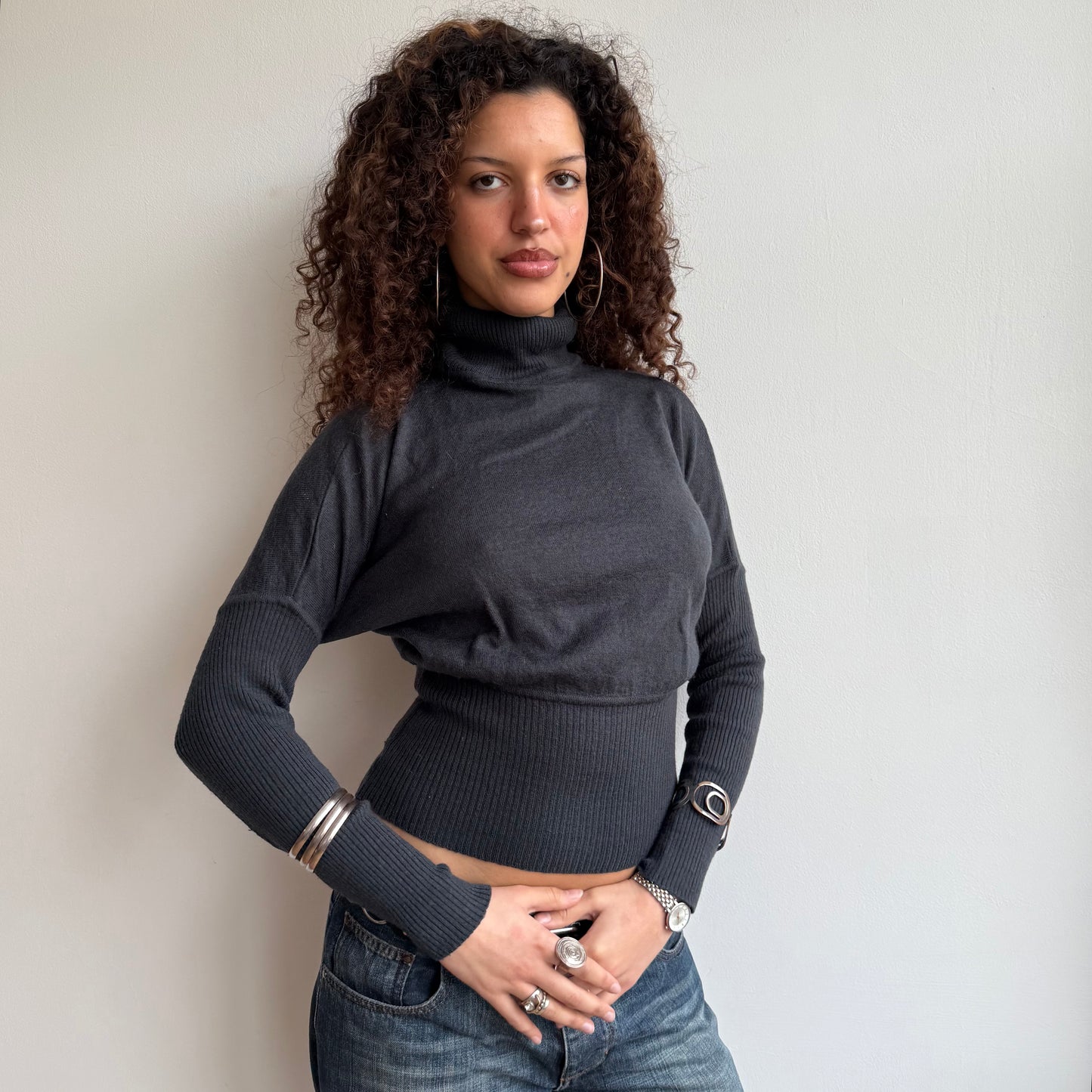 Charcoal batwing roll neck - Size S