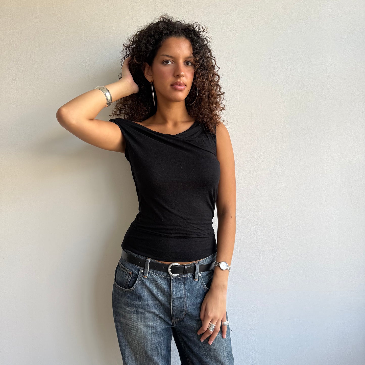 Black cowl keyhole top - Size S