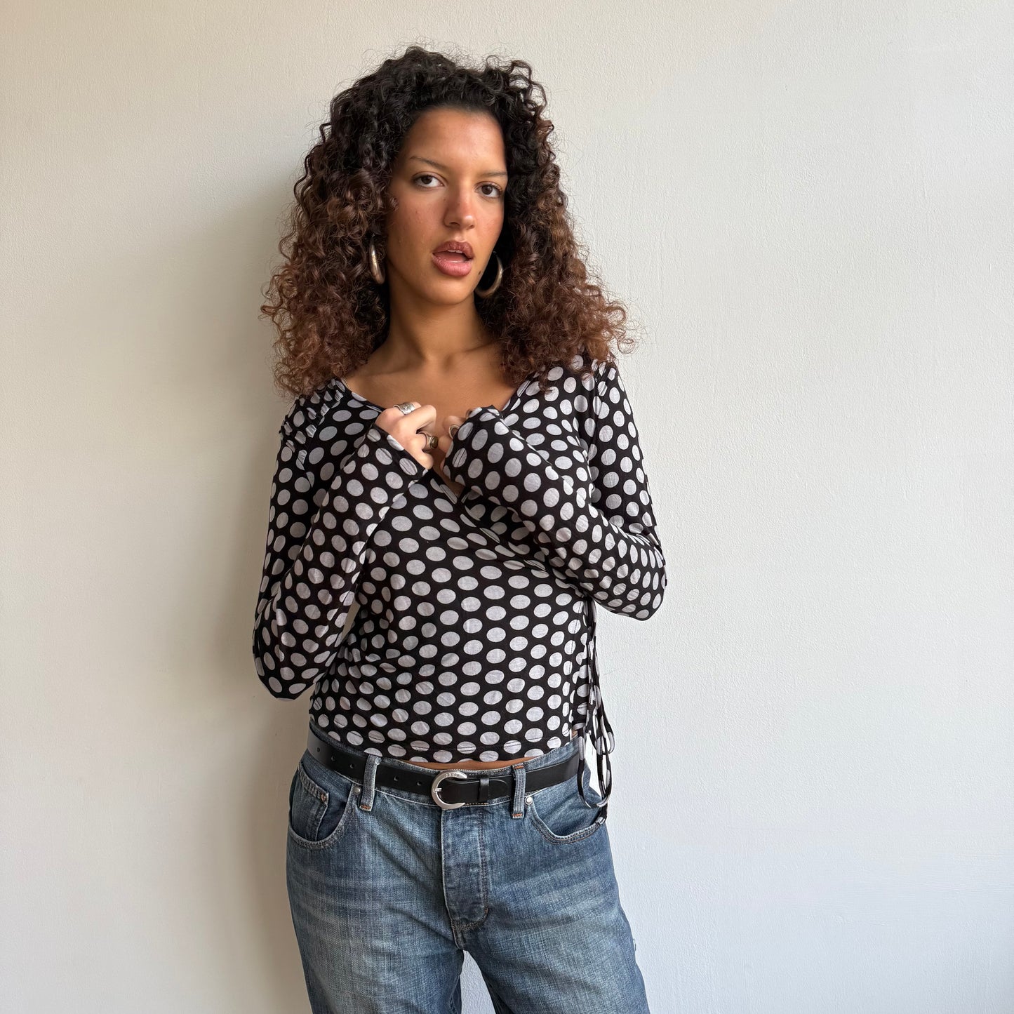 Polka dot wrap tie side top - Size M